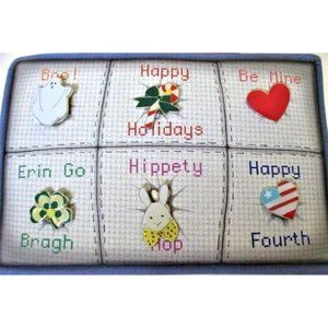 6 Holiday Lapel Hat Pins Halloween Valentine Xmas St. Patty's Easter Jul…